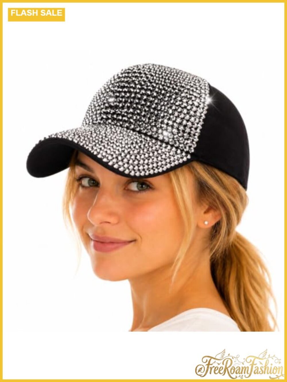 Rhinestone Studded Adjustable Snapback Baseball Cap Unisex Bling Trucker Hat